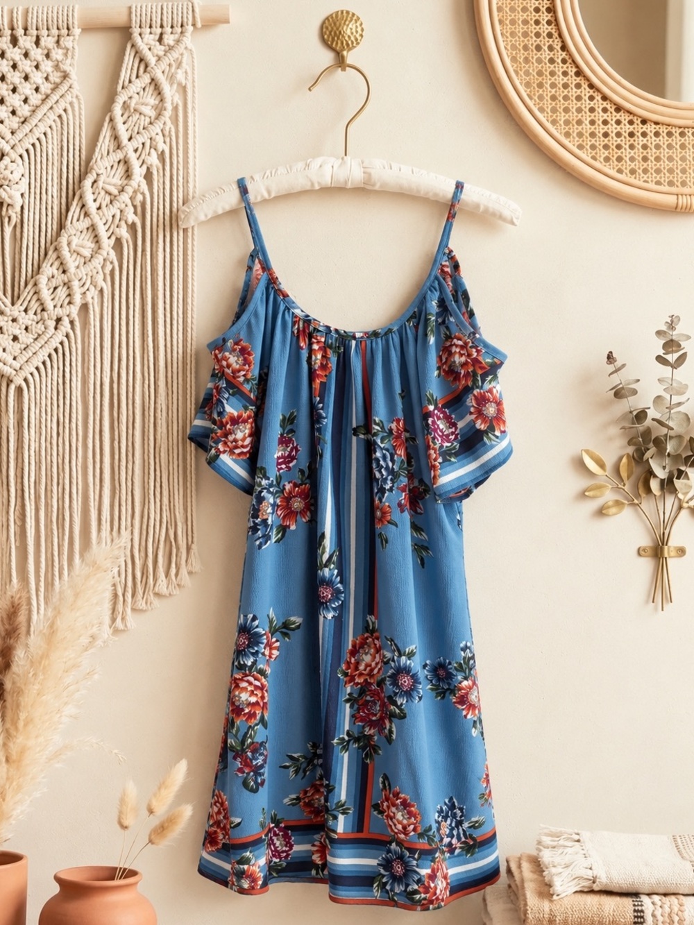 Venus Blue Floral Cold Shoulder Women’s Dress
